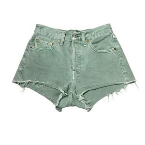 Levi's 501 High Rise Denim Shorts Green Wash